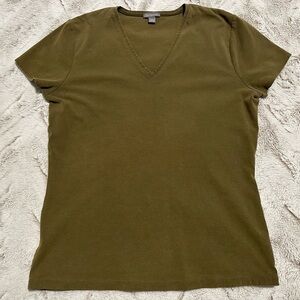Ann Taylor Khaki V-Neck Short Sleeve Olive Green Tee
